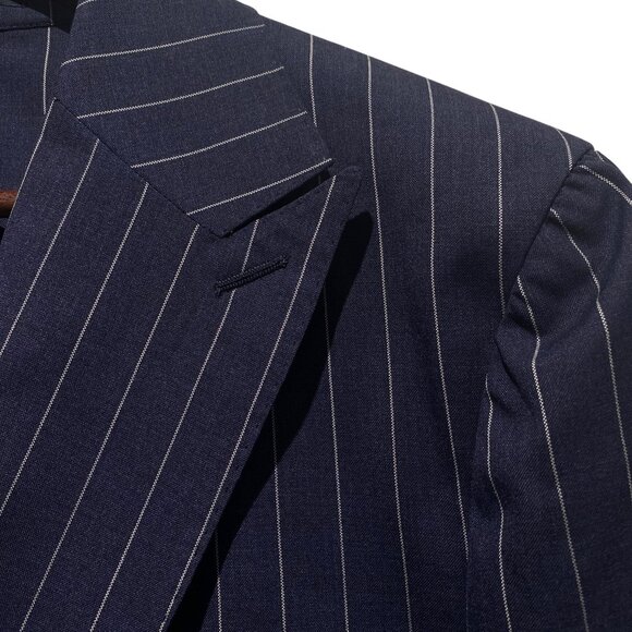 Poszetka Blue Mid Weight Pin White Stripe Suit - Picture 7 of 12